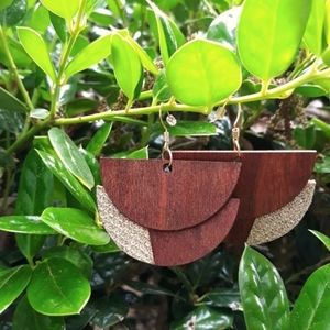 Brown/ Geometric Statement Earrings w/ Shimmer Detail by J.Monique